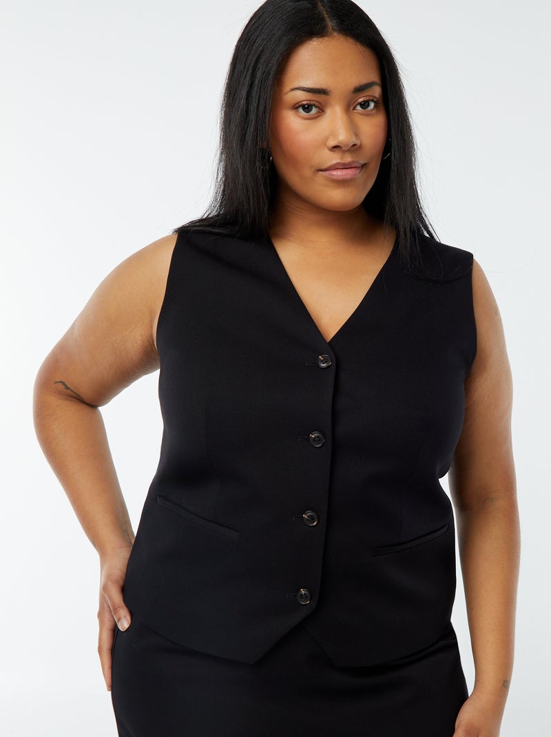 Veste sans manches avec ouverture boutonnée noir - Kiabi