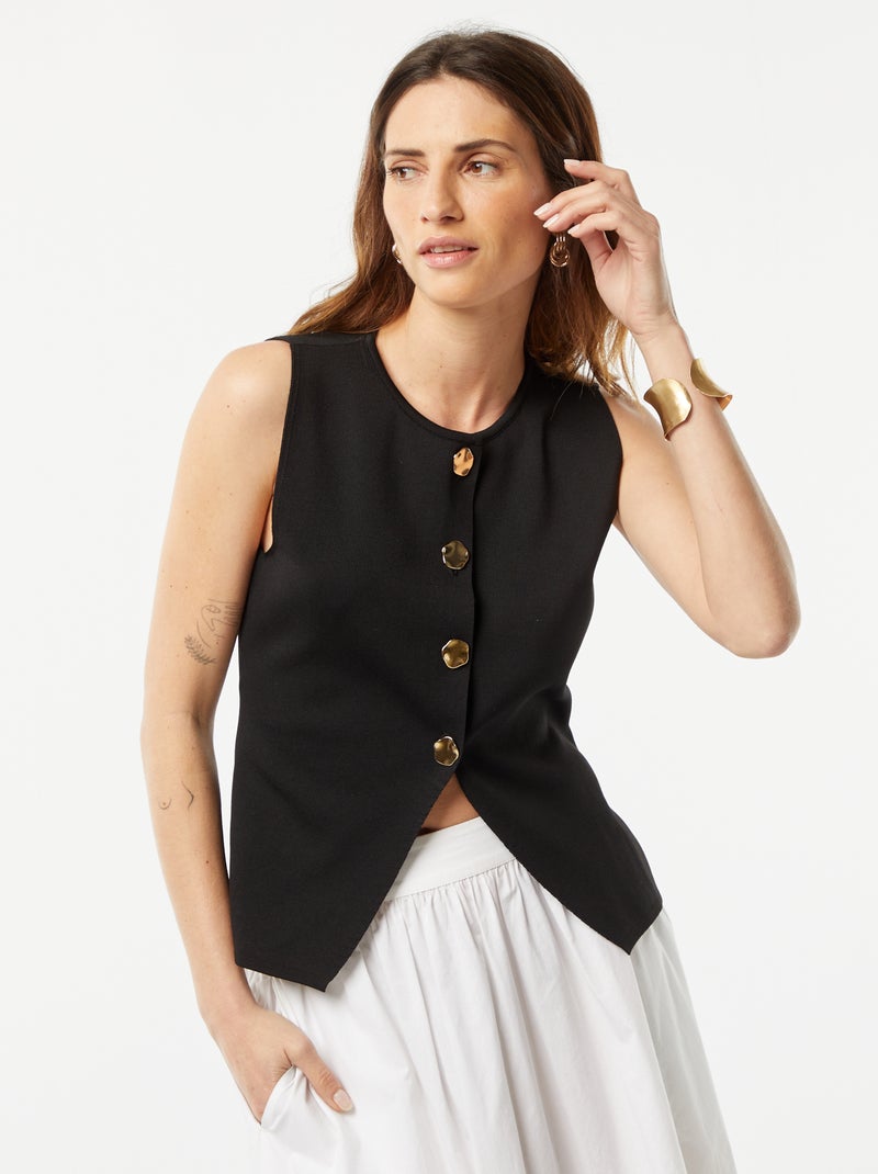 Veste sans manches avec ouverture par boutons dorés noir - Kiabi