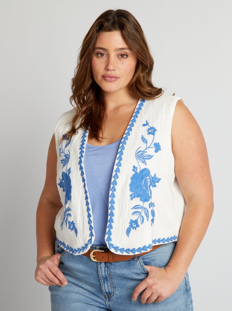 Veste sans manches brodée Blanc - Kiabi