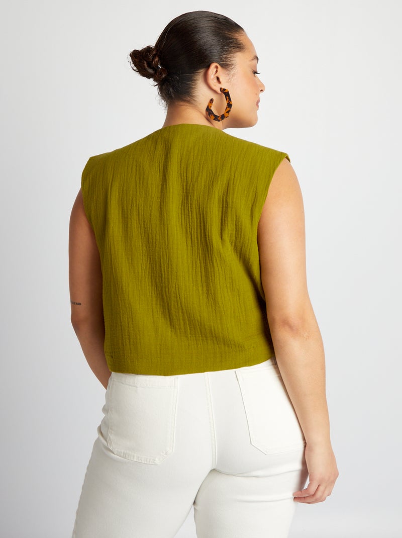 Veste sans manches brodée Kaki - Kiabi