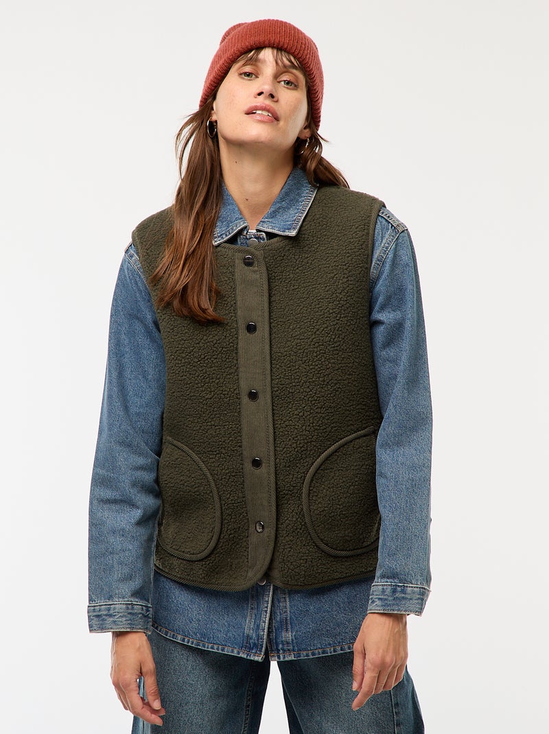 Veste sans manches effet mouton Kaki - Kiabi