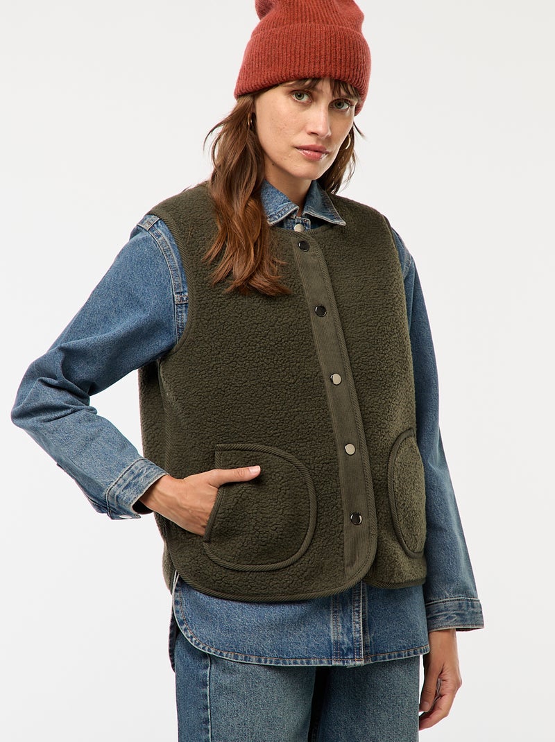 Veste sans manches effet mouton Kaki - Kiabi