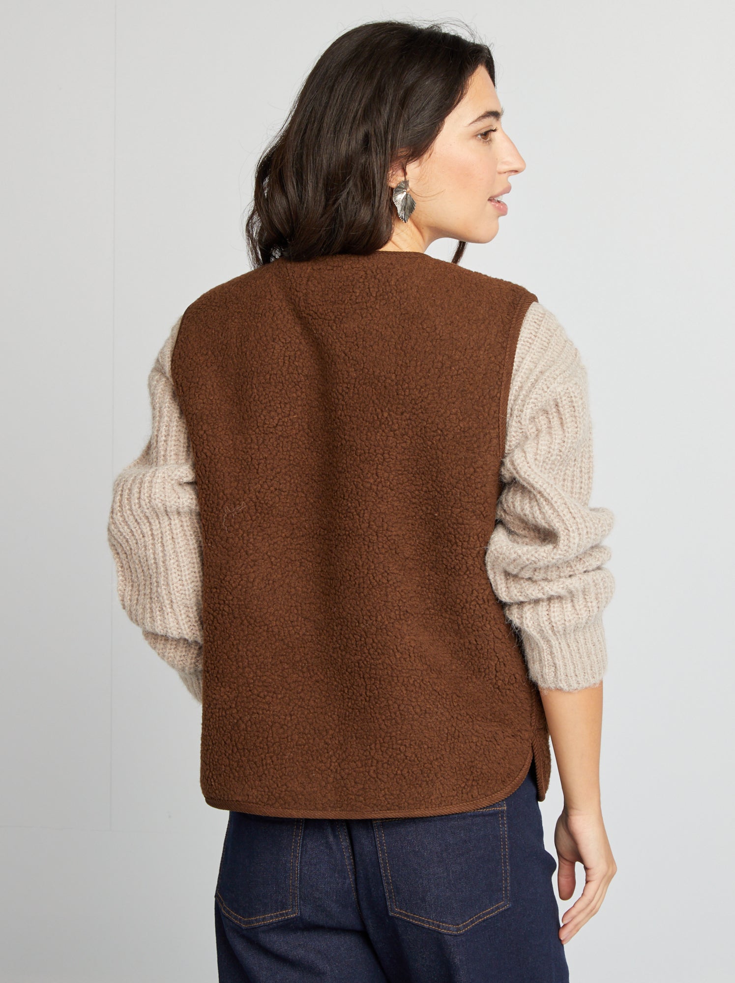 Gilet Femme Polaire Sans Manches - En Peluche Douce, Boutonnée - Couleur Unie, Tailles S à XXL - Automne/hiver - 6