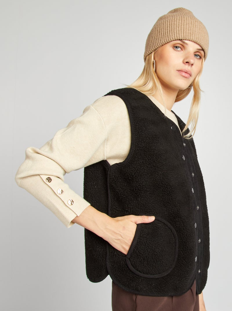 Veste sans manches effet moutonné noir - Kiabi