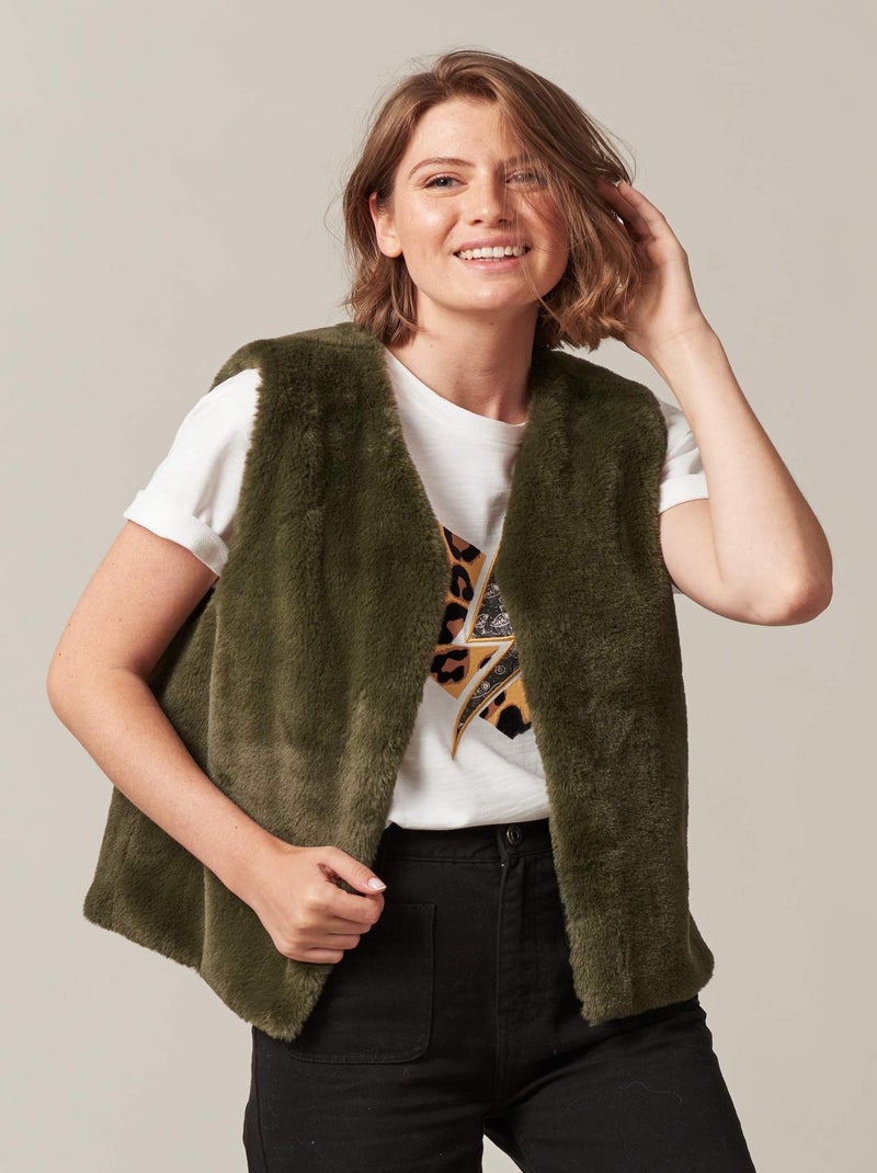 Veste sans manches en imitation fourrure pour femme 'Deeluxe' Kaki - Kiabi