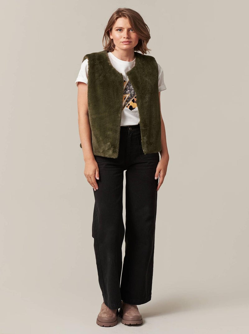 Veste sans manches en imitation fourrure pour femme 'Deeluxe' Kaki - Kiabi