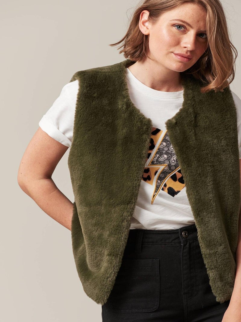 Veste sans manches en imitation fourrure pour femme 'Deeluxe' Kaki - Kiabi