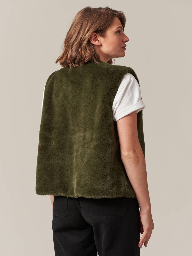 Veste sans manches en imitation fourrure pour femme 'Deeluxe' Kaki - Kiabi