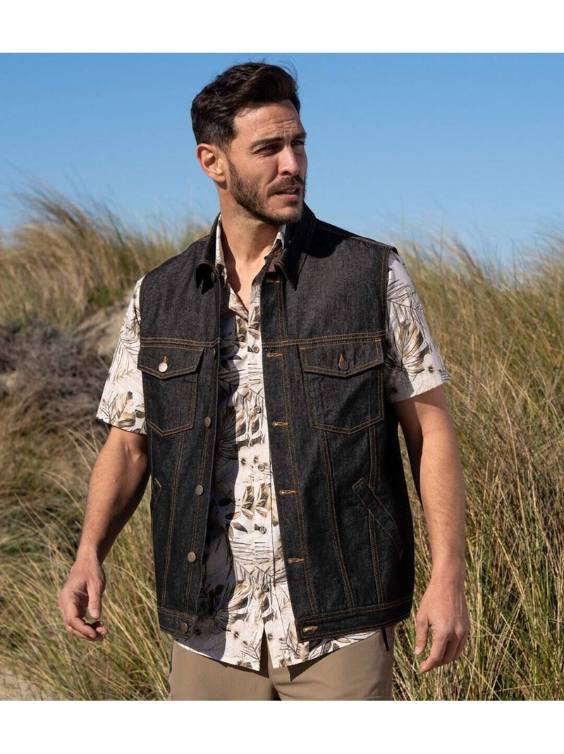 Veste Sans Manches en Jean - ATLAS FOR MEN Noir - Kiabi