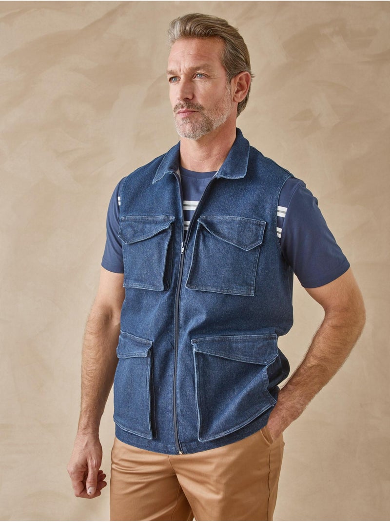 Veste sans manches en jean - DAXON Bleu marine - Kiabi