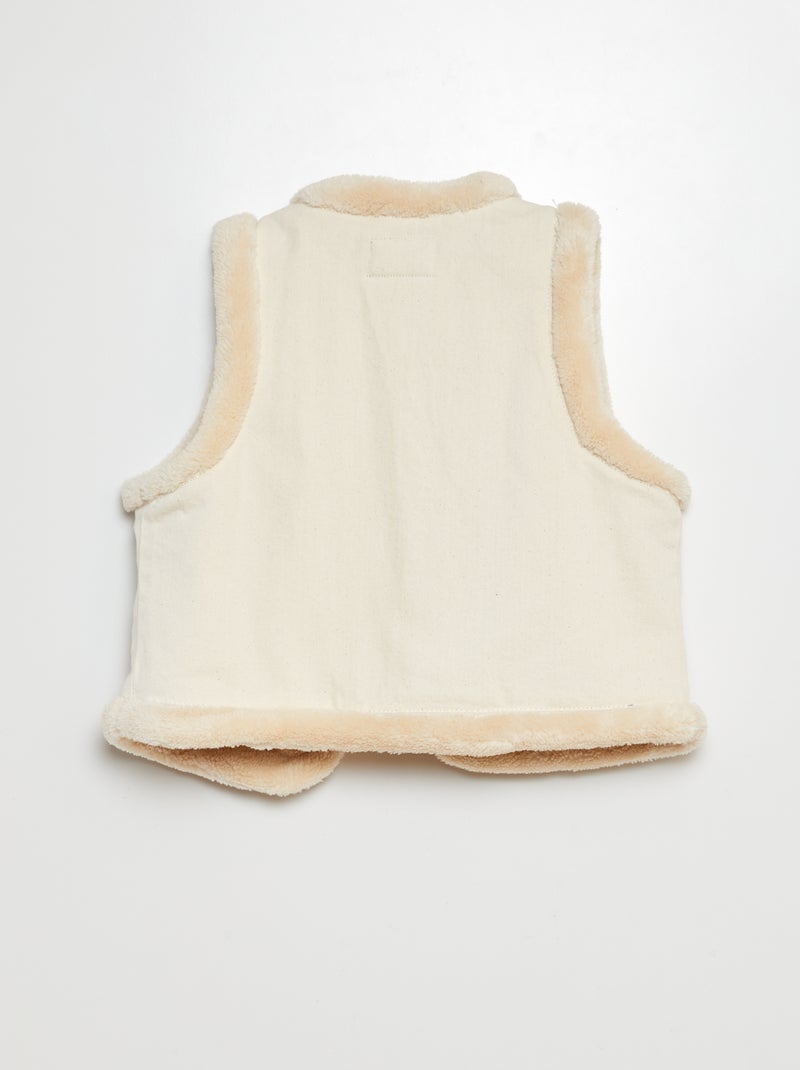 Veste sans manches en jean et imitation fourrure Blanc - Kiabi