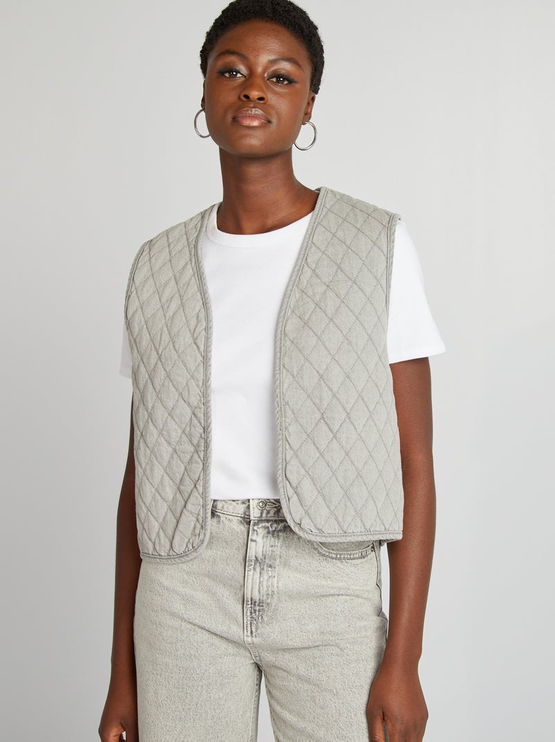 Veste sans manches en jean Gris clair - Kiabi