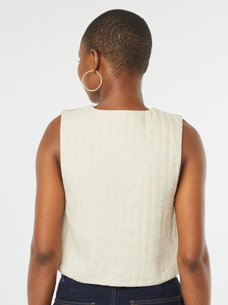Veste sans manches en lin mélangé avec broderies Beige - Kiabi