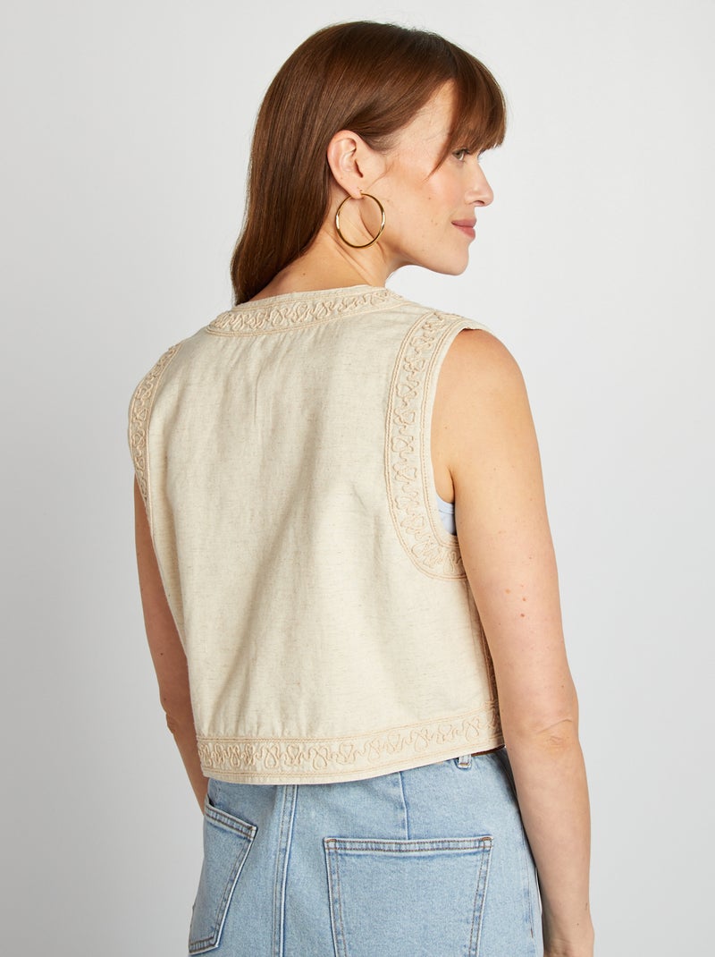 Veste sans manches en lin mélangé Beige - Kiabi