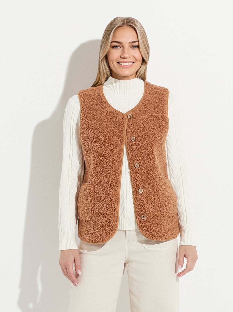Veste sans manches en sherpa intérieur velouté Marron caramel - Kiabi