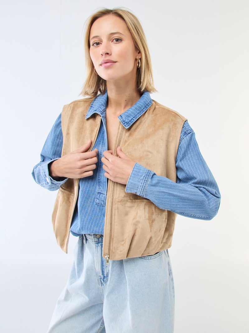 Veste sans manches en suédine Beige - Kiabi