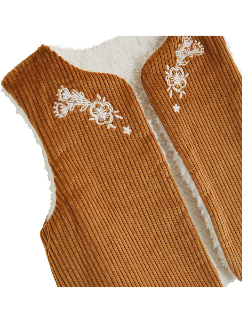 Veste sans manches enfant réversible en sherpa cléo Camel - Kiabi