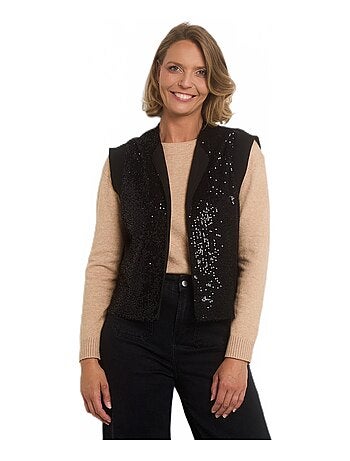 Veste sans manches résille à sequins