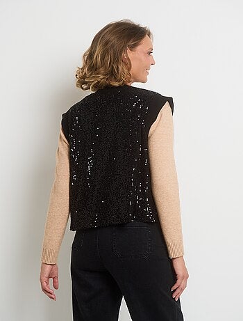 Veste sans manches résille à sequins