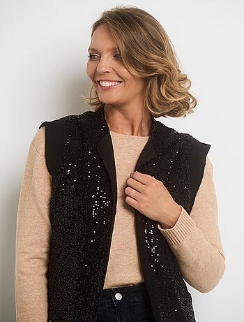 Veste sans manches résille à sequins