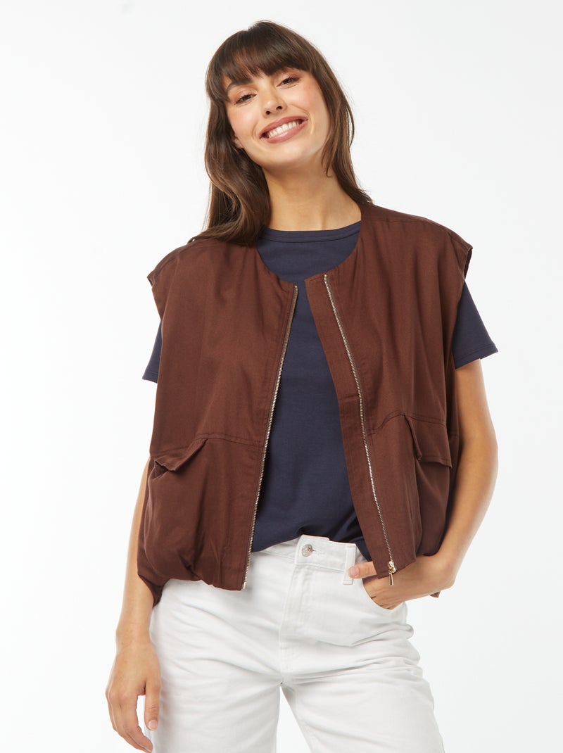 Veste sans manches satinée et zippée Marron - Kiabi