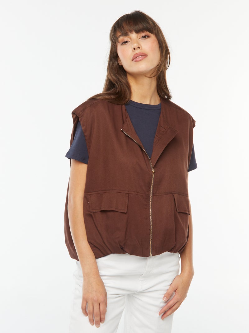 Veste sans manches satinée et zippée Marron - Kiabi