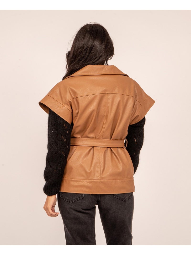 Veste sans manches simili cuir URBIA Marron caramel - Kiabi