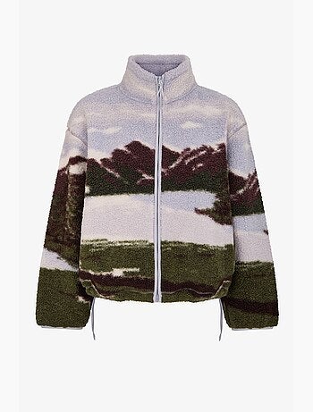 Veste sherpa à imprimé landscape et manches longues penti