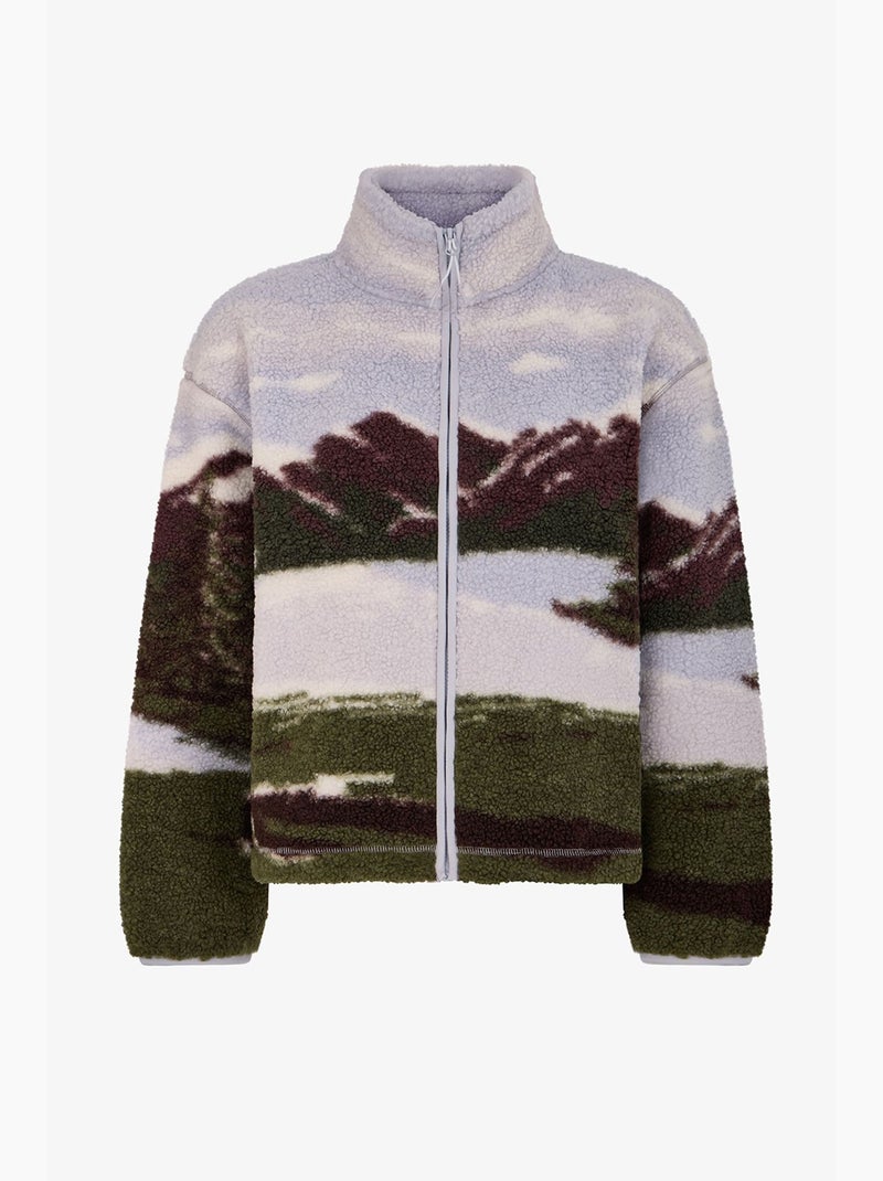 Veste sherpa à imprimé landscape et manches longues penti Blanc Vert - Kiabi