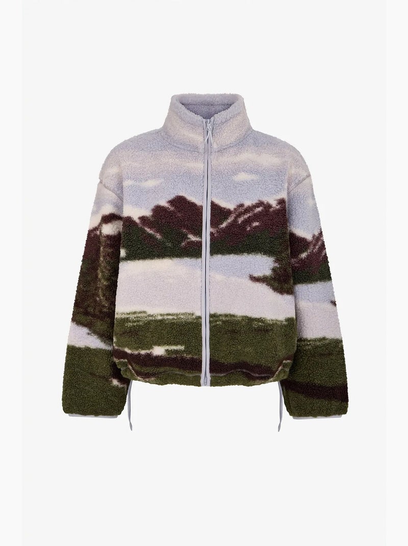Veste sherpa à imprimé landscape et manches longues penti Blanc Vert - Kiabi