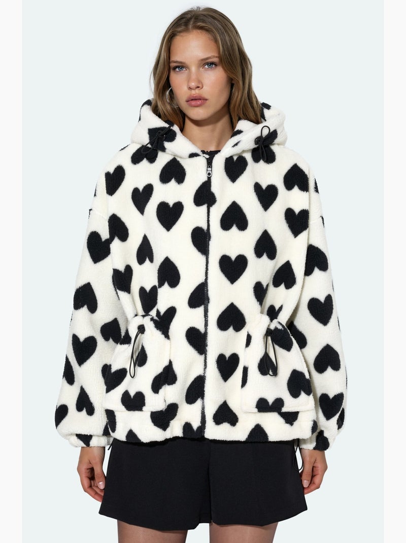 Veste sherpa à motif cœur hiccup Blanc cassé - Kiabi
