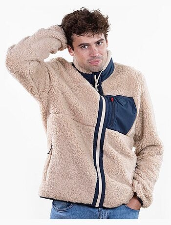 Veste sherpa homme manches longues beige isotoner