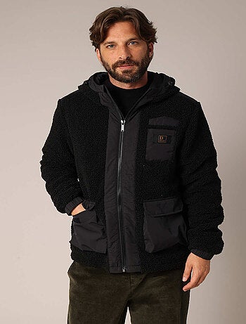 Veste Sherpa zippée avec capuche et bordures contrastées 'Deeluxe'