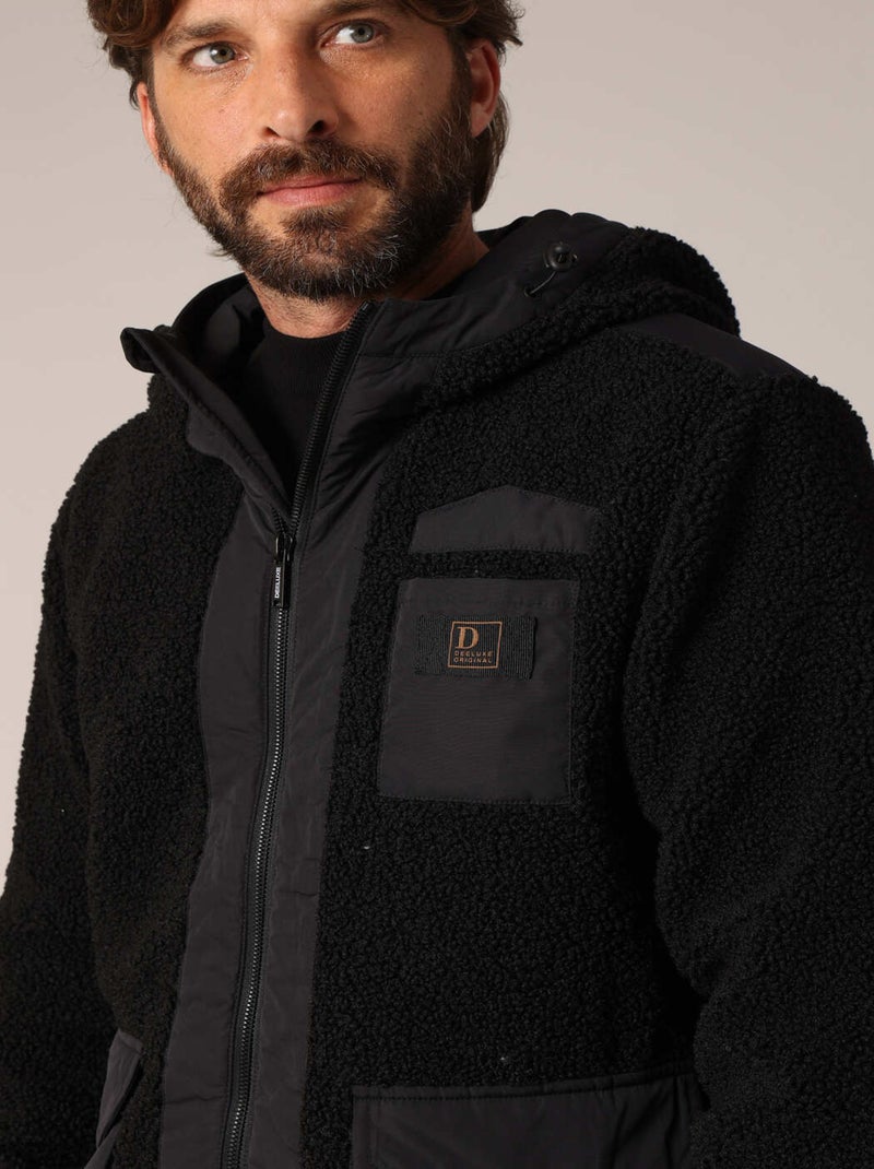 Veste Sherpa zippée avec capuche et bordures contrastées 'Deeluxe' Noir - Kiabi