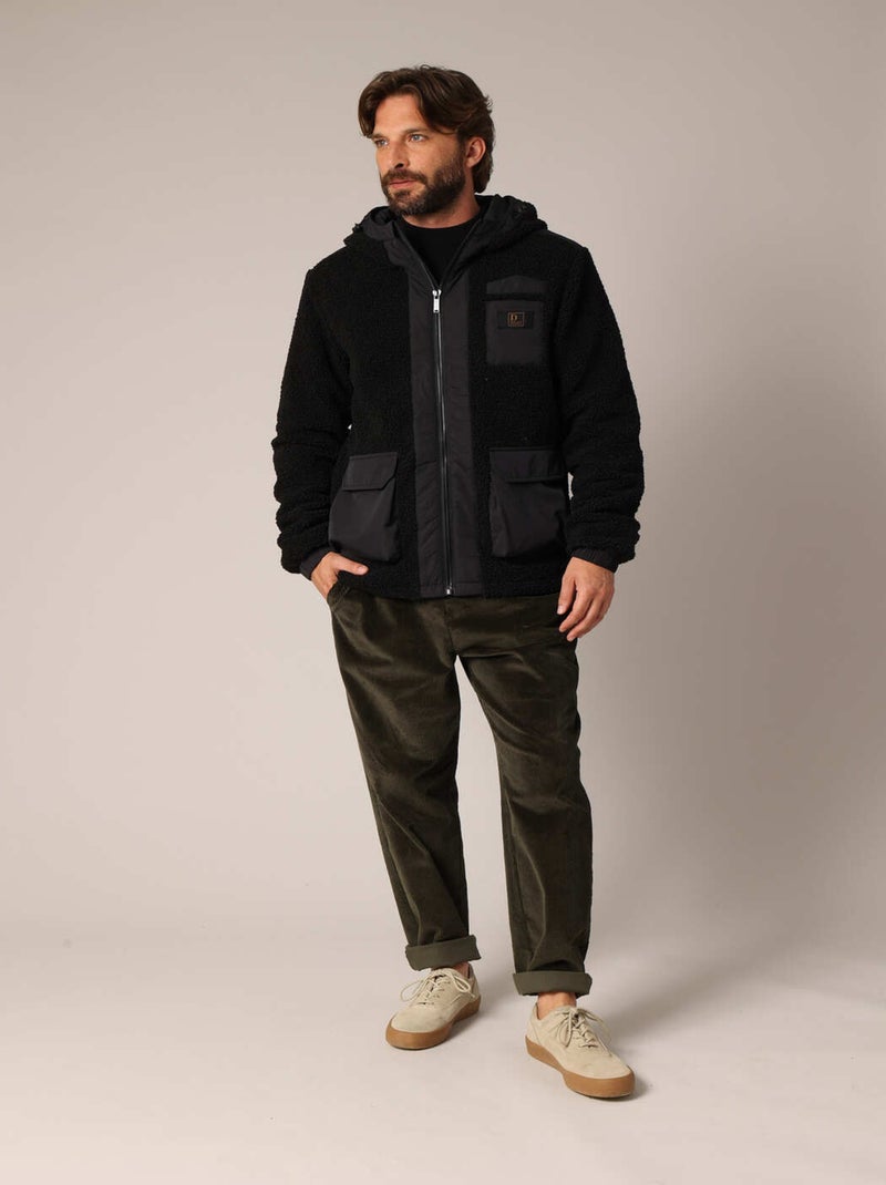 Veste Sherpa zippée avec capuche et bordures contrastées 'Deeluxe' Noir - Kiabi