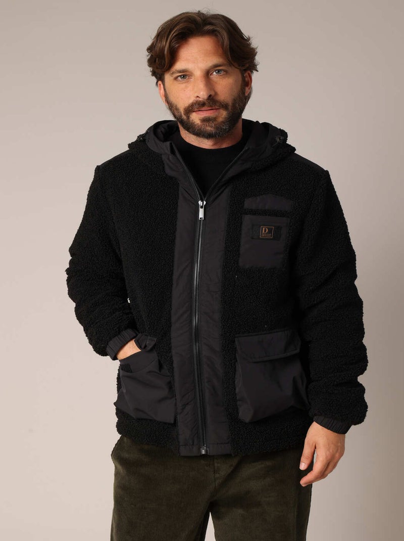 Veste sherpa zippée avec capuche et finitions contrastées 'Deeluxe' Noir - Kiabi