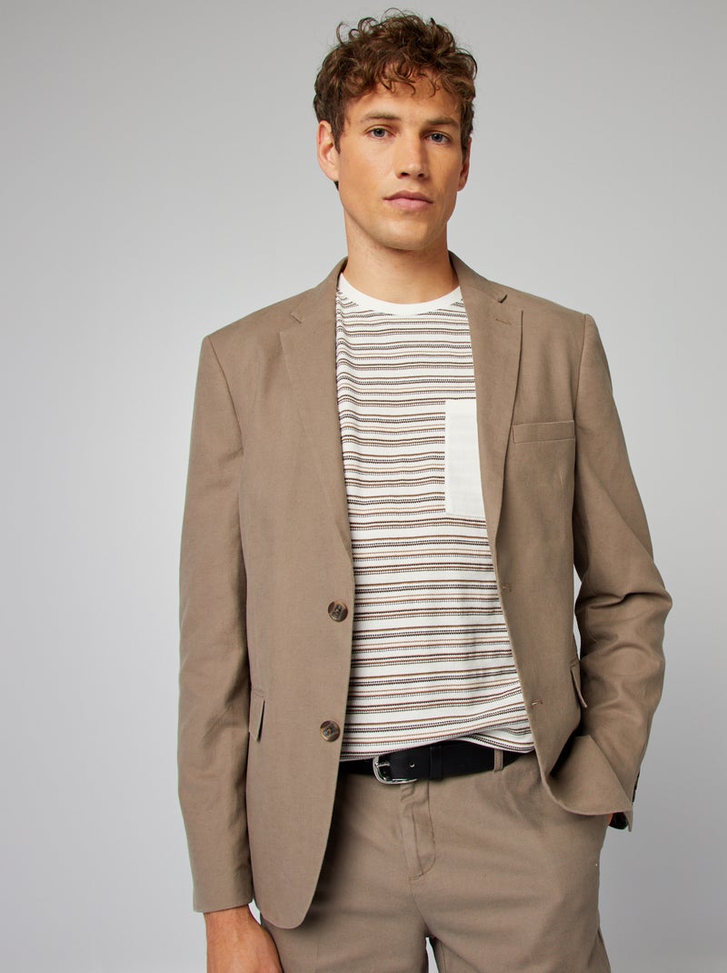 Veste slim en lin mélangé Beige - Kiabi