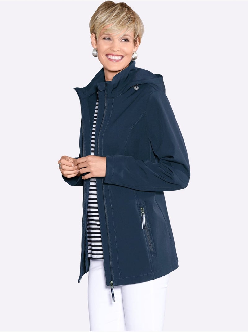 Veste softshell à capuche avec col transformable et poche zippée - Taille standard - Moda Vilona Bleu marine - Kiabi
