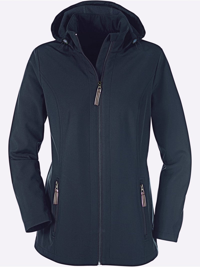 Veste softshell à capuche avec col transformable et poche zippée - Taille standard - Moda Vilona Bleu marine - Kiabi