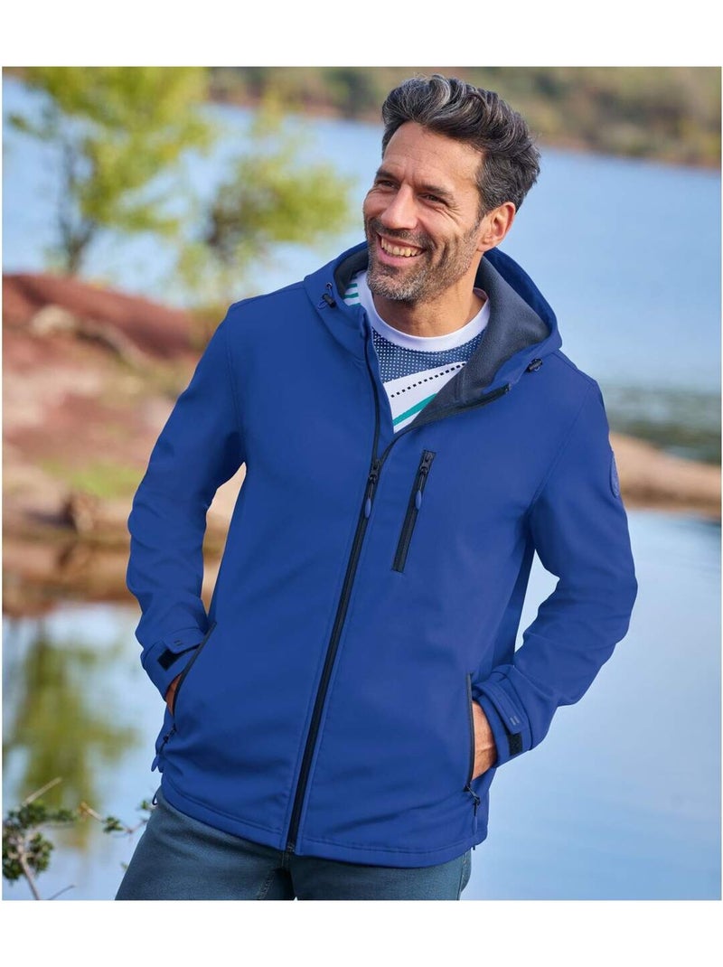 Veste SoftShell à Capuche Doublée Micropolaire   - ATLAS FOR MEN Bleu marine - Kiabi