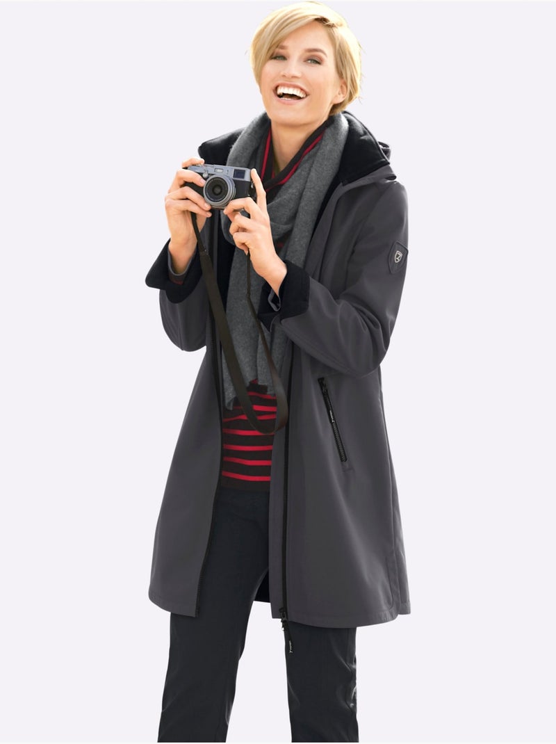 Veste Softshell Capuche Amovible Réglable En Largeur - Taille Standard - Witt gris anthracite - Kiabi