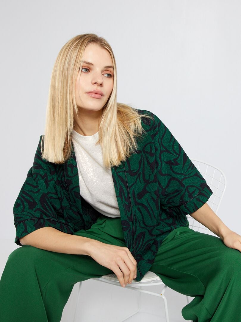 Veste style kimono courte noir/vert - Kiabi