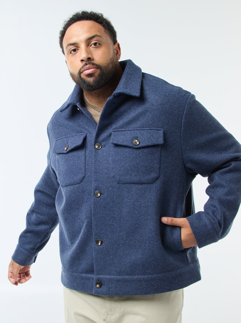 Veste surchemise chaude en laine Bleu - Kiabi