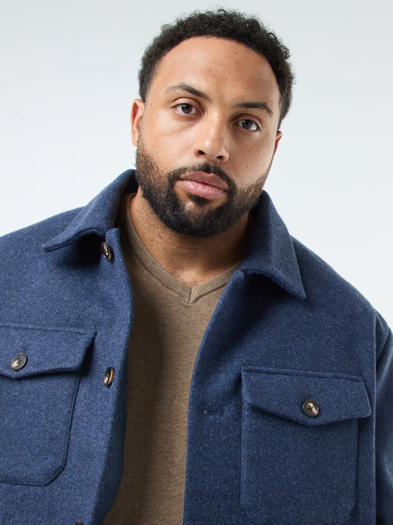Veste surchemise chaude en laine Bleu - Kiabi