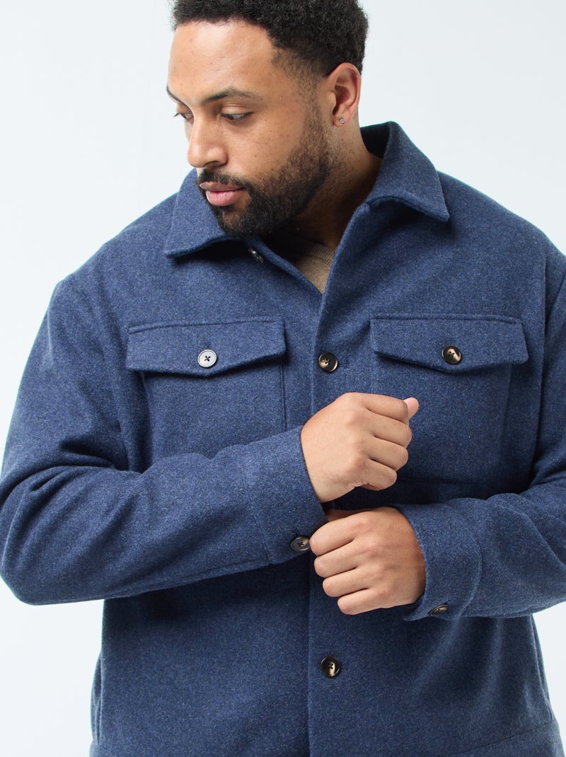 Veste surchemise chaude en laine Bleu - Kiabi
