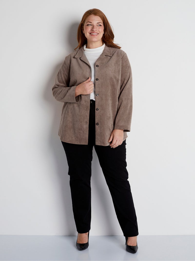 Veste surchemise velours milleraies col tailleur - Afibel Taupe - Kiabi