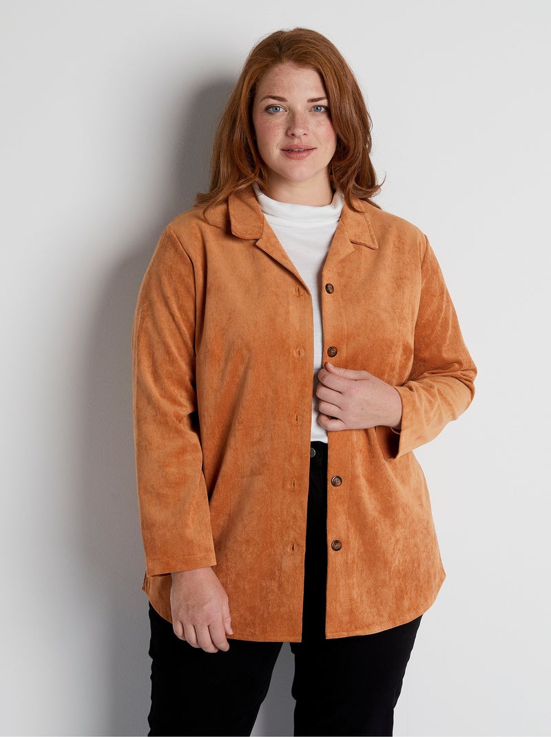 Veste surchemise velours milleraies col tailleur Marron caramel - Kiabi