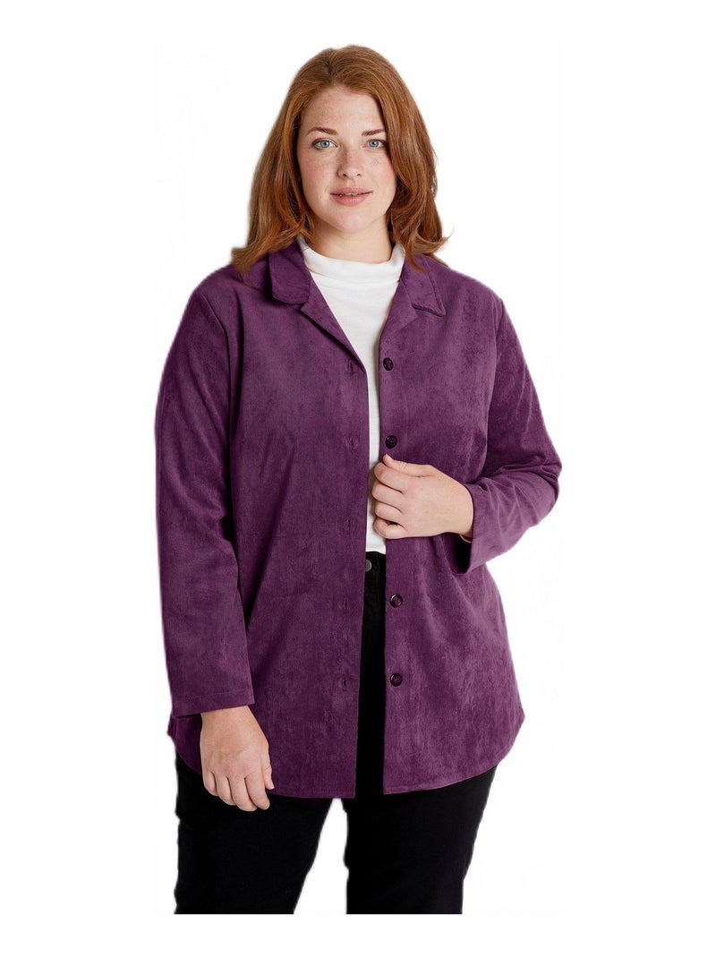 Veste surchemise velours milleraies col tailleur Violet prune - Kiabi