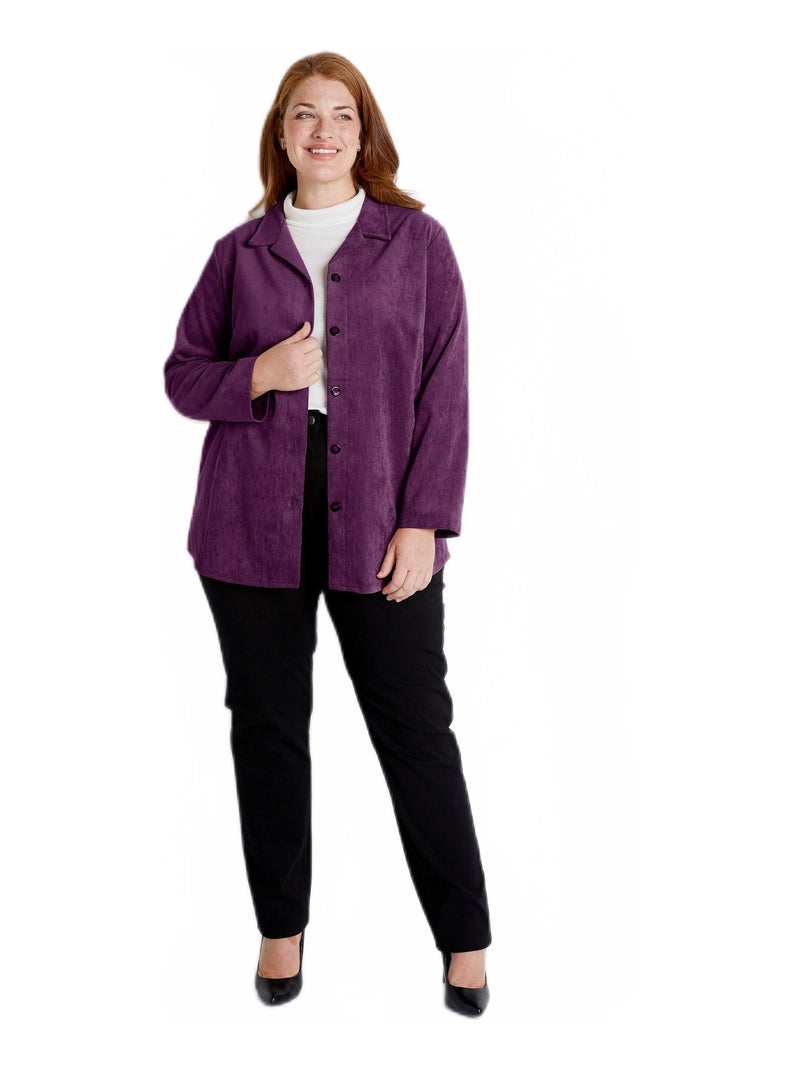 Veste surchemise velours milleraies col tailleur Violet prune - Kiabi