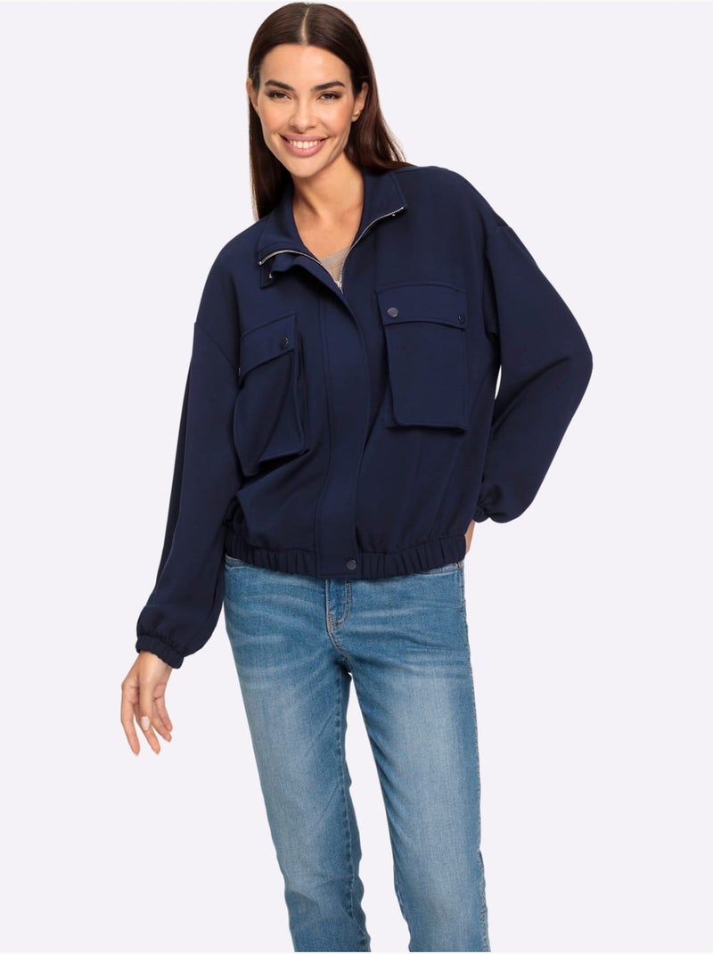 Veste Sweat 2 Poches Soufflet - Taille Standard - Helline Bleu marine - Kiabi